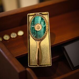 Open Box Vintage Mini AVON Acorn Handheld Vanity Mirror 4” W/ Original Box